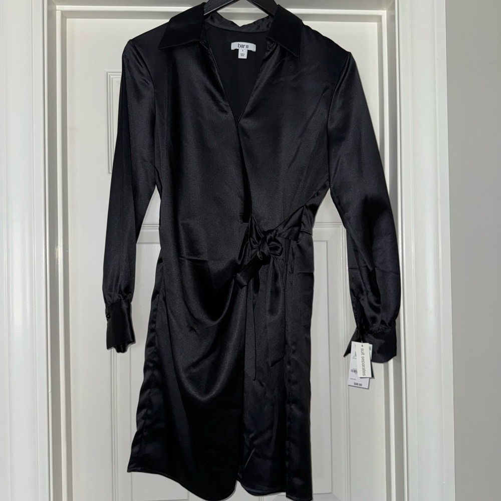 Black Satin Wrap Dress